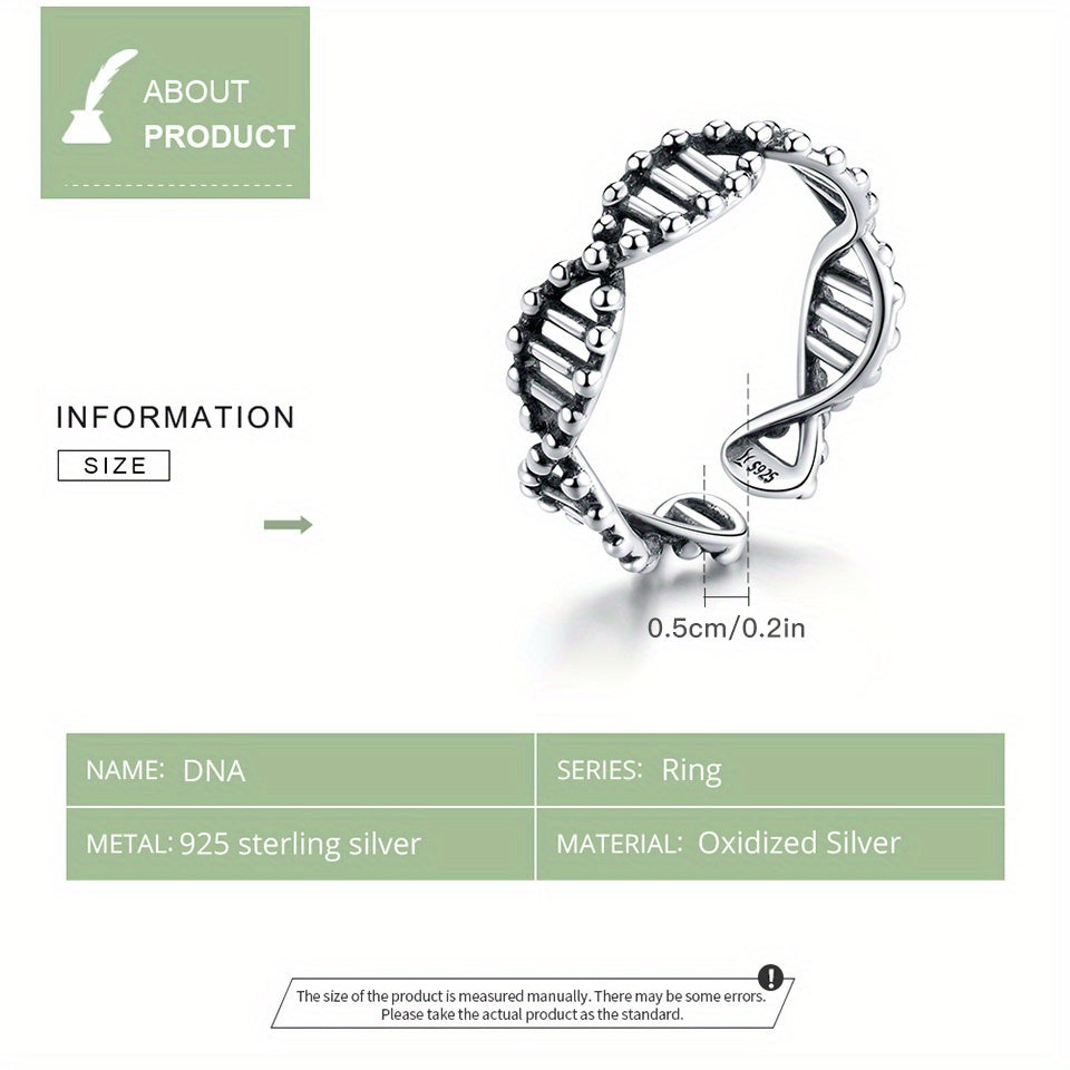 925 Sterling Silver Cuff Ring Classy DNA Design Suitable For Men And Women Match Daily Outfits High Quality Adjustable Ring